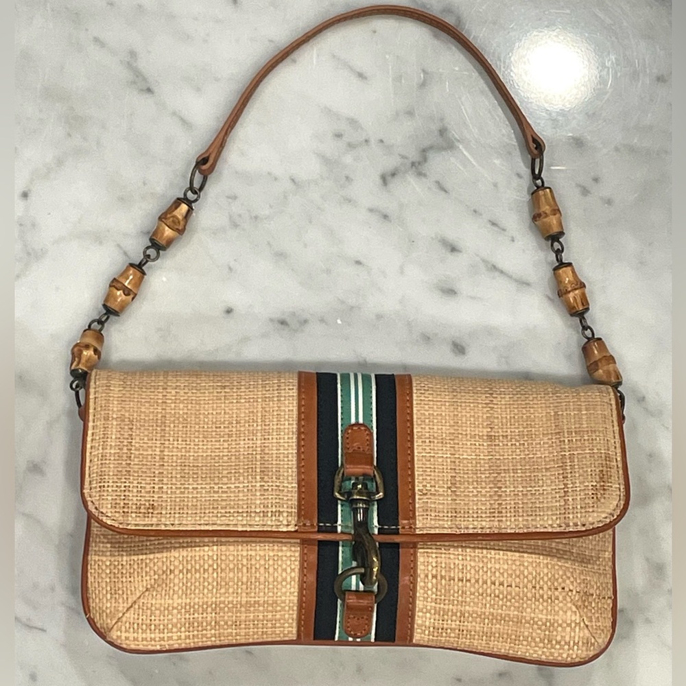 J. Crew Raffia & Leather shoulder bag, grosgrain &horsebit detail, bamboo, S - Picture 2 of 12